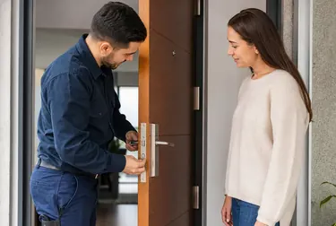 Chaveiro abrindo uma porta com ferramentas especializadas em Barbacena.
