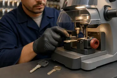 Chaveiro utilizando máquina para copiar chaves em Barbacena.